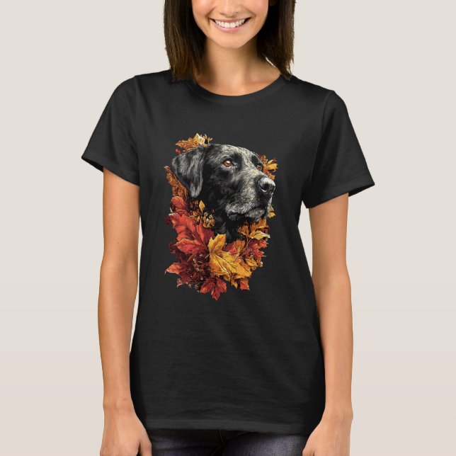 Camiseta Labrador Retriever com Folhas de Outono Flores Out (Frente)