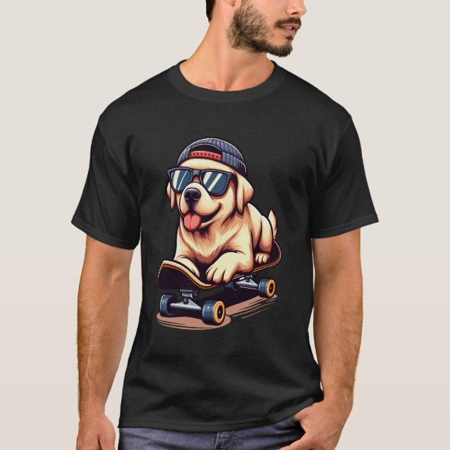 Camiseta Labrador Retriever Engraçado Com Skate (Frente)