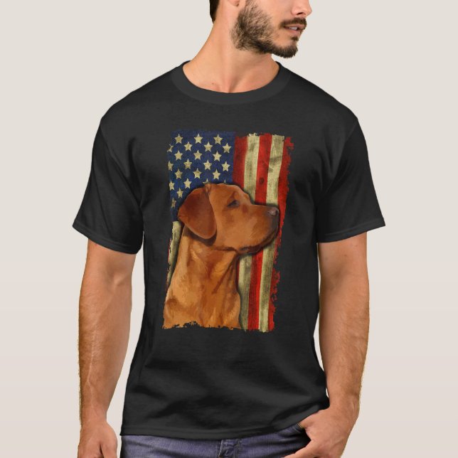 Camiseta Labrador Retriever Foxred Bandeira dos EUA Fox Red (Frente)