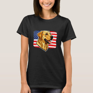 Camiseta Labrador Retriever Golden com a Bandeira dos EUA.