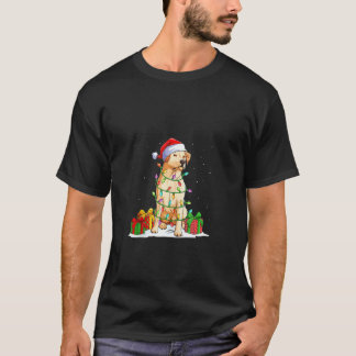 Camiseta Labrador-Retriever Papai Noel Luzes da Árvore de N