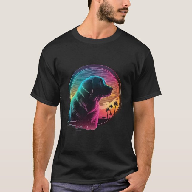 Camiseta Labrador Retriever Synthwave 80s Retrowave Aesthet (Frente)