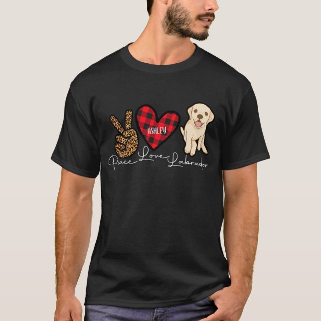 Camiseta Labrador Retriever Xadrez Peace Love Cog (Frente)