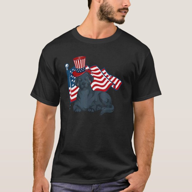 Camiseta Labrador Us Flag Black L, dono do cachorro do orgu (Frente)