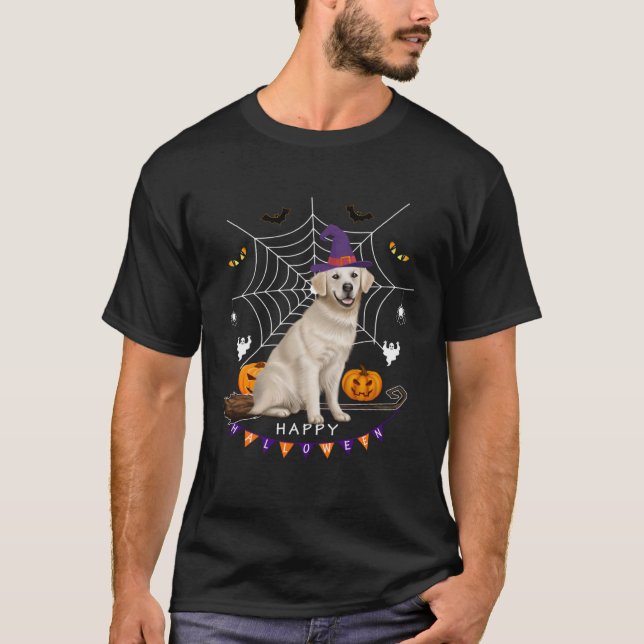 Camiseta Labrador Witch Pumpkin Halloween Crianças Meninas  (Frente)