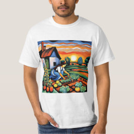 Camiseta Labutando no canteiro de legumes