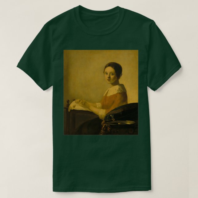 Camiseta Lacemaker por Johannes Vermeer (Frente do Design)