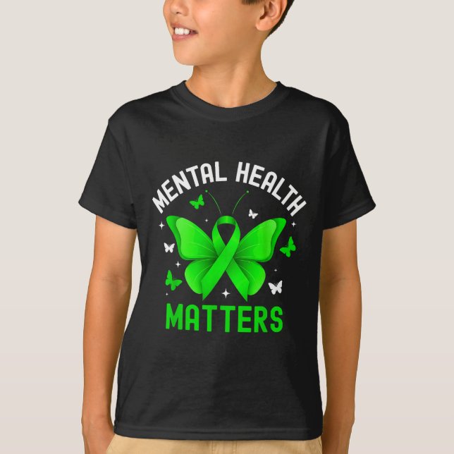 Camiseta Laço borboleta de conscientização sobre saúde ment (Frente)