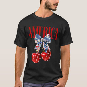 Camiseta Laço Coquete América Cereja Bandeira dos EUA 4 de