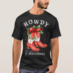 Camiseta Laço Coquete de Bota Cowgirl de Natal Howdy Ociden