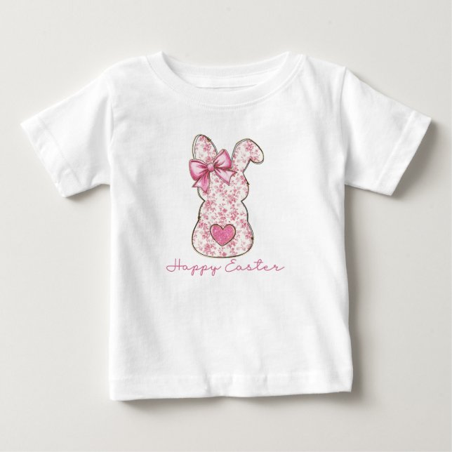 Camiseta Laço Coquete de Coelhinho da Páscoa Floral Rosa (Frente)