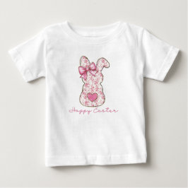Camiseta Laço Coquete de Coelho de Páscoa Floral Rosa