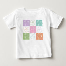 Camiseta Laço Coquete de Cruz Xadrez Retrô de Páscoa