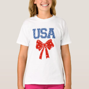 Camiseta Laço Coquete Estrela EUA - Patriótico 4 de Julho