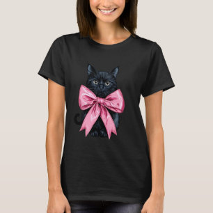 Camiseta Laço Coquete Gata Preta Mãe Fita Rosa Dia das Mães
