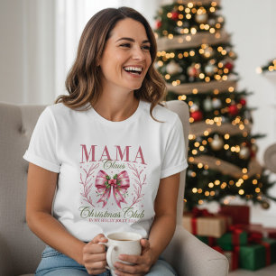 Camiseta Laço Coquete Rosa do Clube de Natal da Mamãe Noel