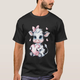 Camiseta Laço Coquete Rosa Vaca Preta e Branca Segurando Co