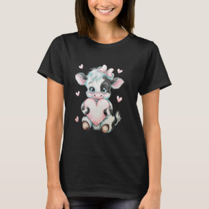 Camiseta Laço Coquete Rosa Vaca Preta e Branca Segurando Co