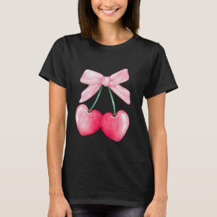 Camiseta Laço Coquete Simples Rosa Doce Cerejas Garota Mulh