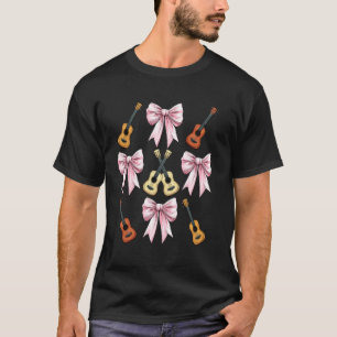 Camiseta Laço Coquete Ukulele Guitarra Uke Garota Mãe Rosa
