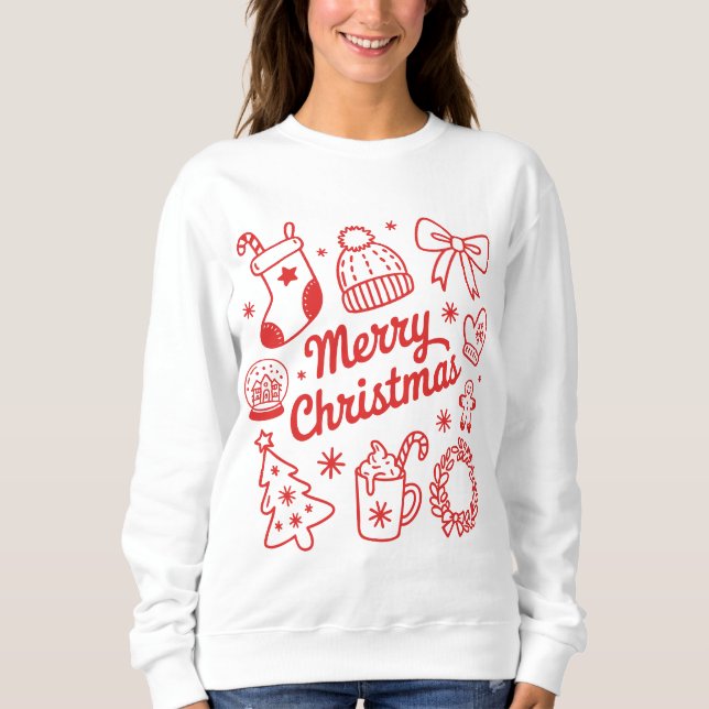 Camiseta Laço de árvore de doodles de Natal alegre Coquette (Frente)
