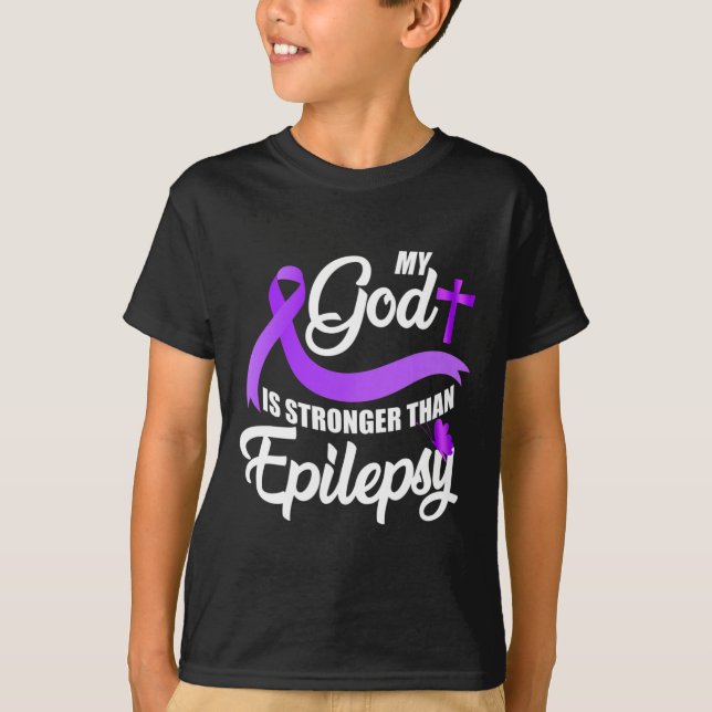 Camiseta Laço de Conscientização sobre Epilepsia Meu Deus é (Frente)