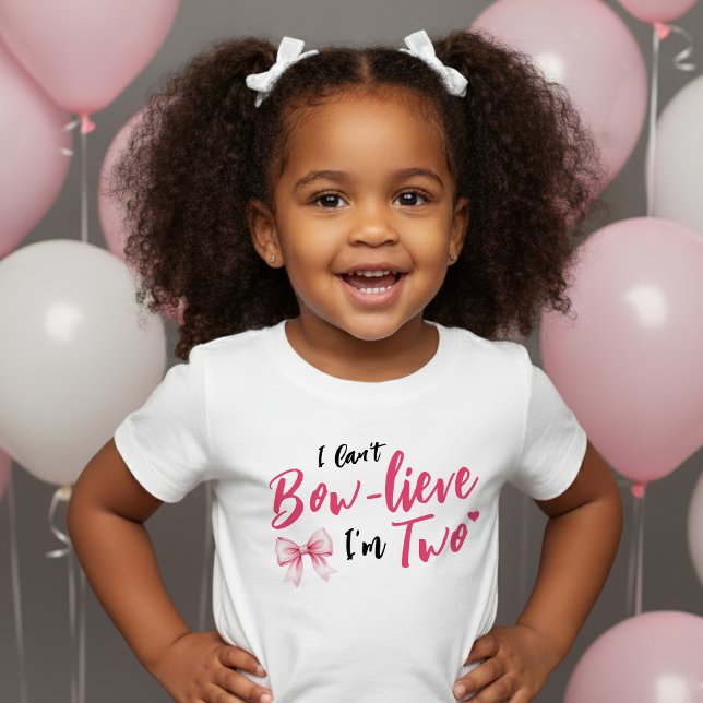 Camiseta Laço de Fita Rosa Meninas 2º Festa de Aniversário  (Pink Bow Ribbon Girls 2nd Birthday Party I'm Two Toddler T-shirt
)