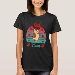 Camiseta Laço de Flor de Ave de Coruja Mãe Vintage Retro no