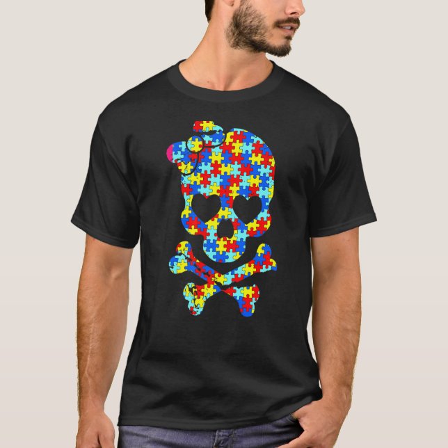 Camiseta Laço de gravata de crânio fofo Conscientização do  (Frente)