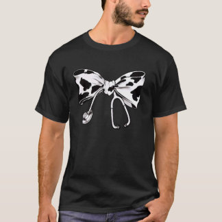 Camiseta Laço de Impressão de Vaca e Estetoscópio Enfermeir