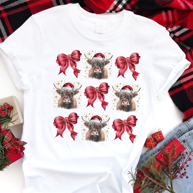 Camiseta Laço de Natal da Vaca das Terras Altas Coquette  (Criador carregado)