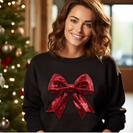 Camiseta Laço de Natal Vermelho com Lantejoulas