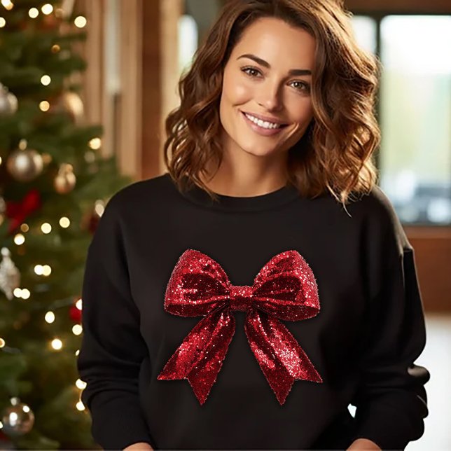 Camiseta Laço de Natal Vermelho com Lantejoulas (Criador carregado)
