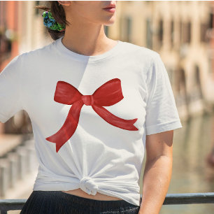 Camiseta Laço de Natal Vermelho Coquette Elegante Minimalis