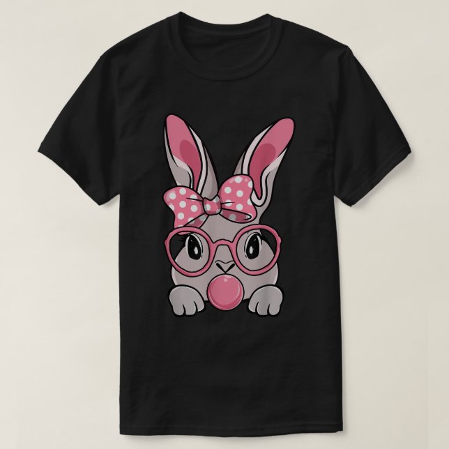 Camiseta Laço De Rosto De Coelho Fivela De Cabelo Óculos Ch (Frente do Design)