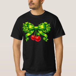 Camiseta Laço de Trevo Sortudo com Cerejas no Design Verde