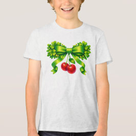 Camiseta Laço de Trevo Sortudo com Cerejas no Design Verde