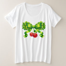 Camiseta Laço de Trevo Sortudo com Cerejas no Design Verde