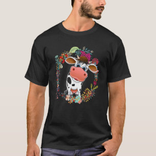 Camiseta Laço de Vaca Leopardo Flores Família Feliz Dia das