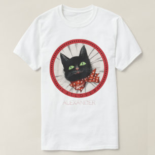 Camiseta Laço Para Amante De Gatos Preto Vermelho Verde Nom