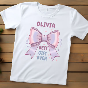 Camiseta Laço Pastel Caprichoso "Melhor Presente de Sempre"