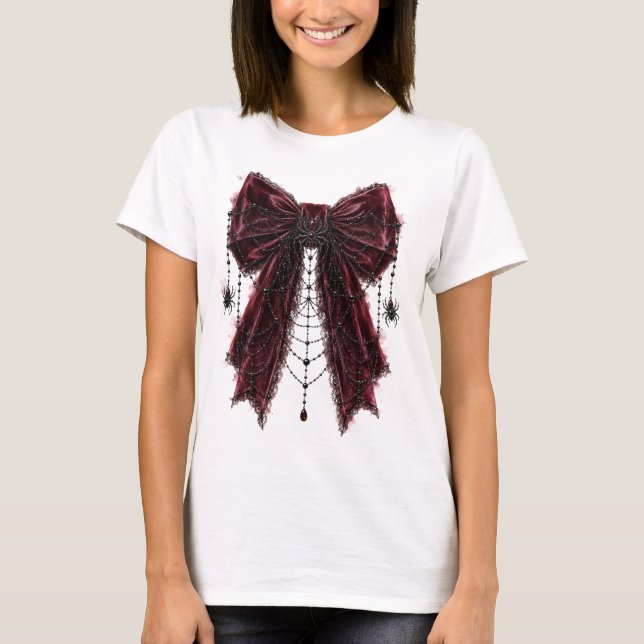 Camiseta Laço Preto de Renda Gótica com Coquete Spiders (Frente)