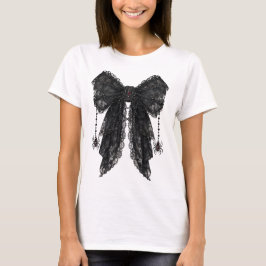 Camiseta Laço Preto de Renda Gótica com Coquete Spiders