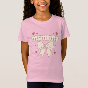 Camiseta Laço Rosa de Coração Design Feminino Fofo de Mamãe