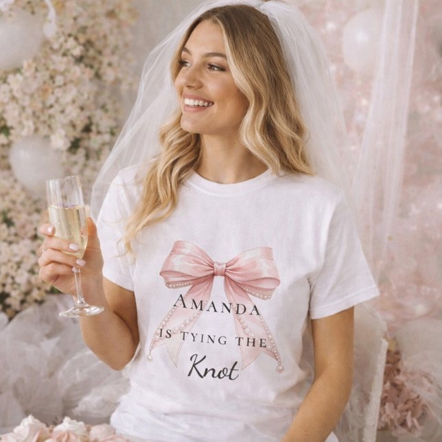 Camiseta Laço rosa pérolas Noiva solteira (Criador carregado)