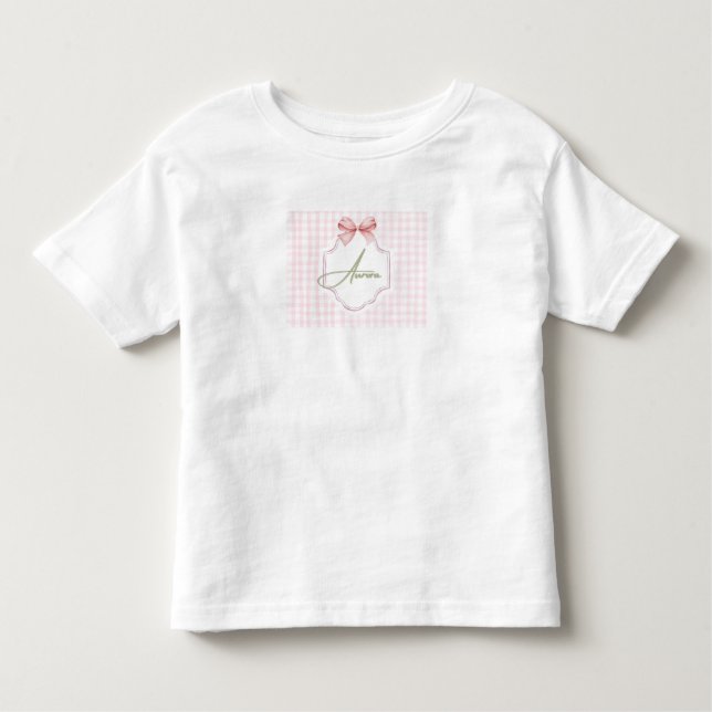 Camiseta Laço Rosa Personalizado Aurora & Estampa Xadrez (Frente)