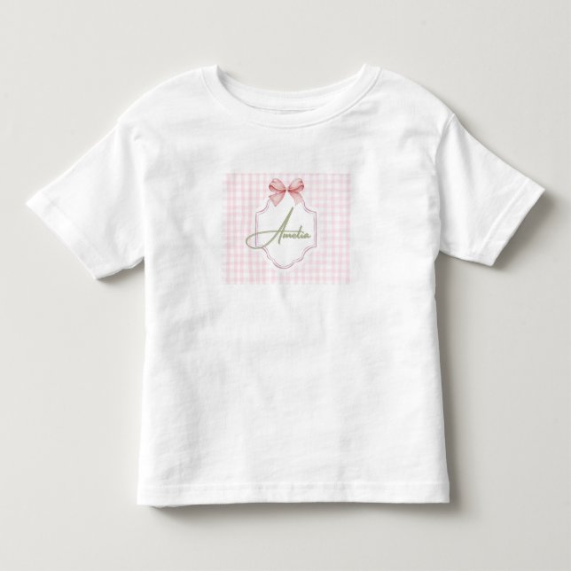 Camiseta Laço Rosa Personalizado e Estampa Xadrez Amelia (Frente)