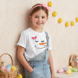 Camiseta Laço Rosa Sorriso Rosto Boneco de Neve