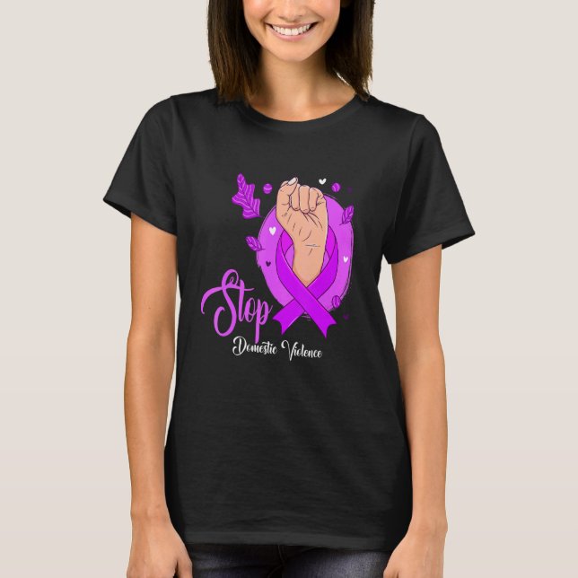 Camiseta Laço Roxo de Conscientização sobre Violência Domés (Frente)