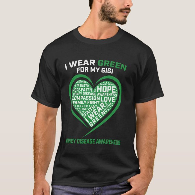 Camiseta Laço Verde Gigi Doença Renal Conscientização Coraç (Frente)